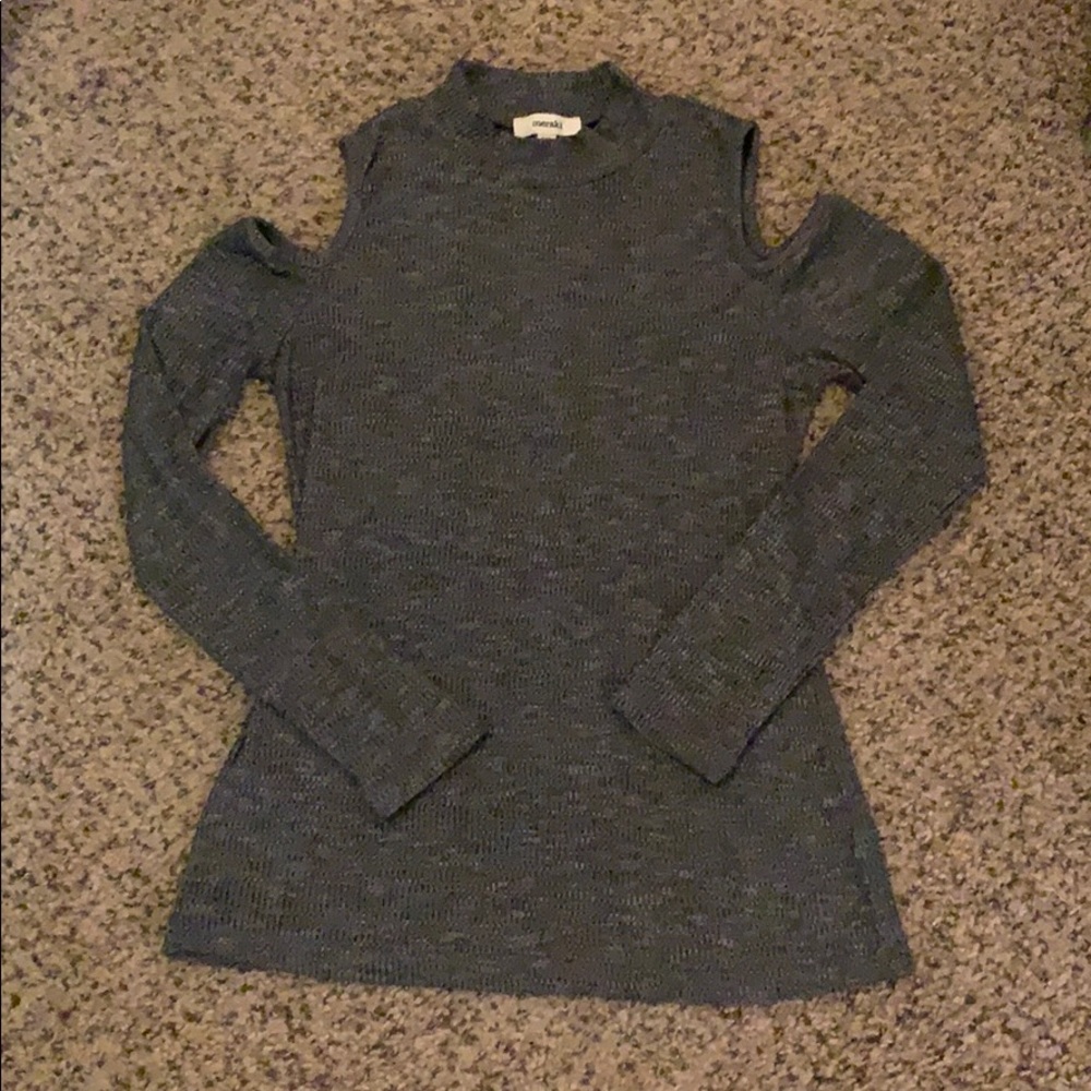 Cut Out Shoulder Long Sleeve Blouse